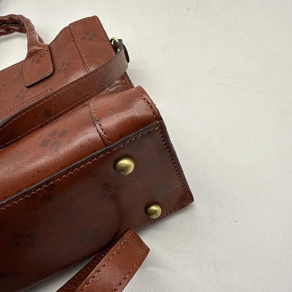 Patricia Nash Brown Leather Tote Crossbody AOP Signature Floret Embossed Bag